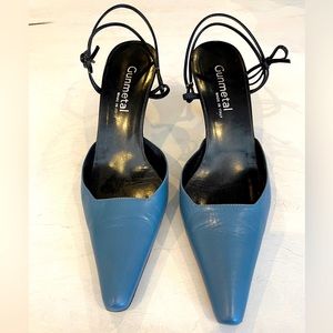 Blue Pointed Toe Slingback Heels